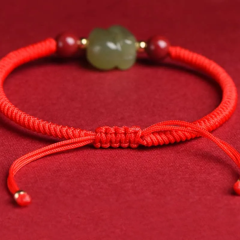 Year of the Rabbit Hetian Jade Bunny Cinnabar Beaded Abundance String Bracelet - Image 7