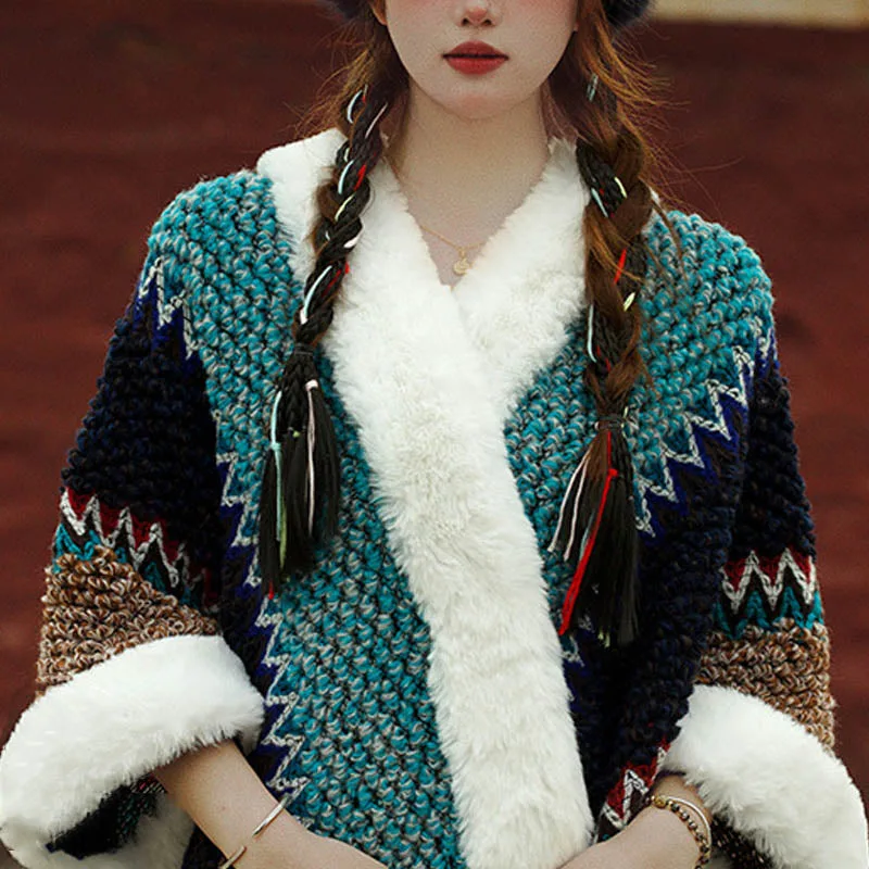 Mythstone Tibetan Multicolored Striped Shawl Winter Cozy Travel Scarf Wrap - Image 32