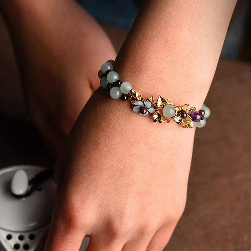 MythStone Green Aventurine Garnet Bead Flower Petal Luck Bracelet - Image 6