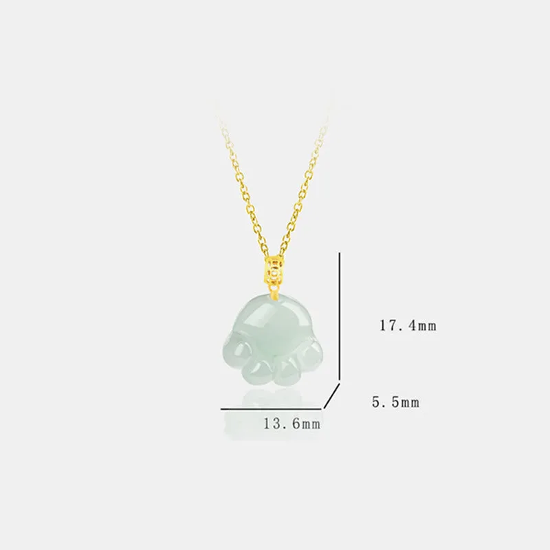 Mythstone 925 Sterling Silver 18K Gold Plated Natural Jade Cat Paw Pattern Luck Necklace Pendant - Image 9