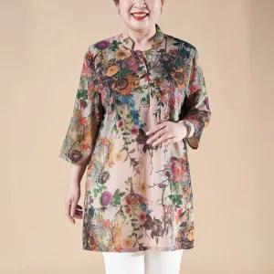 Mythstone Flowers Abstract Patterns Button Design Linen Shirt