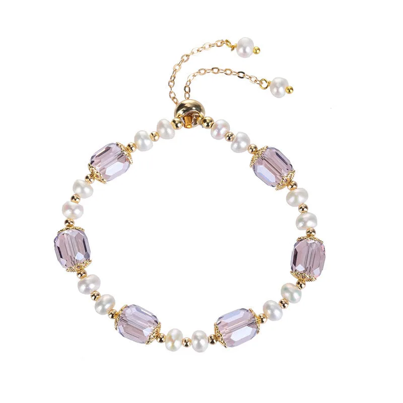 Mythstone Natural Amethyst Pearl Peace Healing Chain Bracelet - Image 10