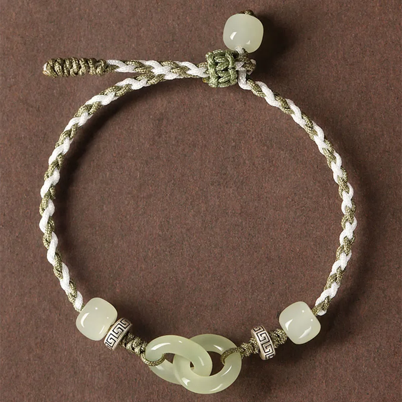 Mythstone Natural Hetian Jade Peace Buckle Luck Braided Bracelet - Image 4