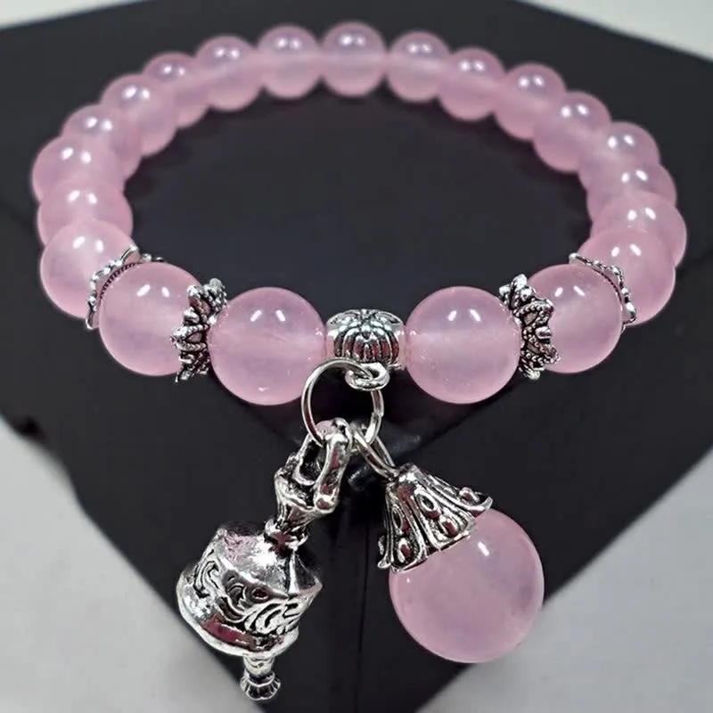 Mythstone Vintage Crystal Chalcedony Stone Energy Beaded Bell Charm Bracelet - Image 9