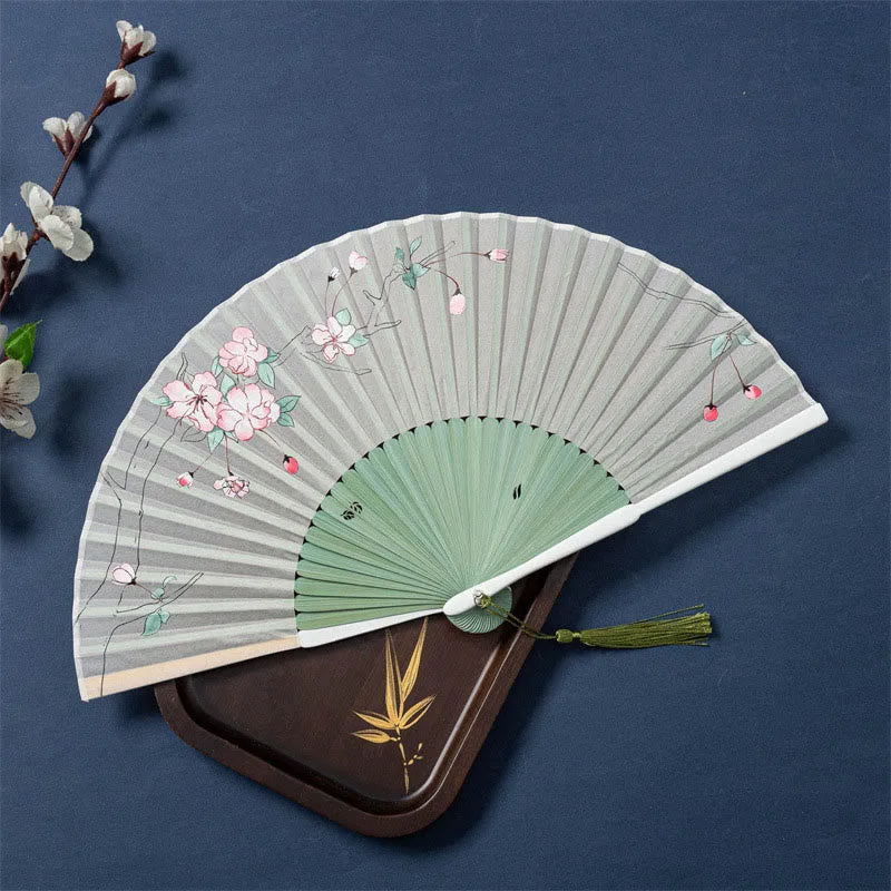 Mythstone Lotus Begonia Flower Jasmine Handheld Bamboo Folding Fan 21cm - Image 6