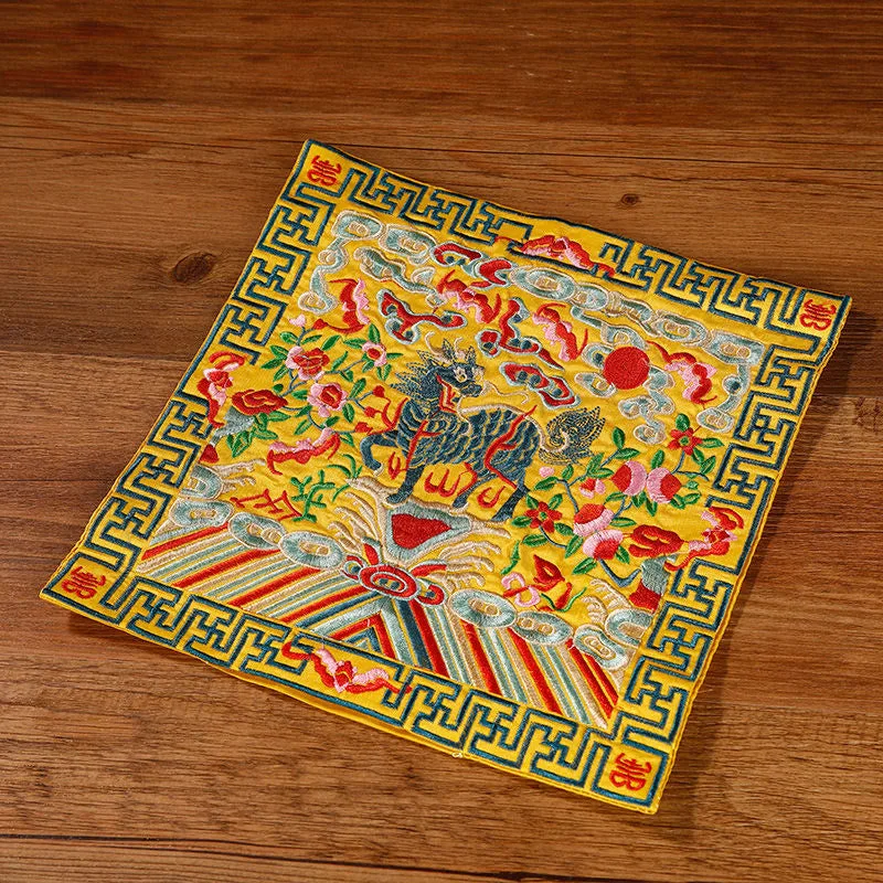 Mythstone Crane Phoenix Dragon Kirin Embroidered Cup Mat Pad Tea Cup Coaster Square Kung Fu Tea Mat - Image 34