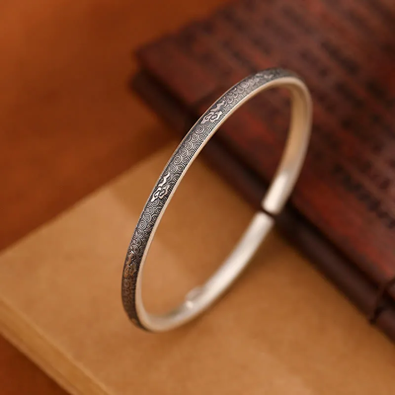 Mythstone Vintage 999 Sterling Silver Auspicious Clouds Design Luck Bracelet Bangle - Image 4