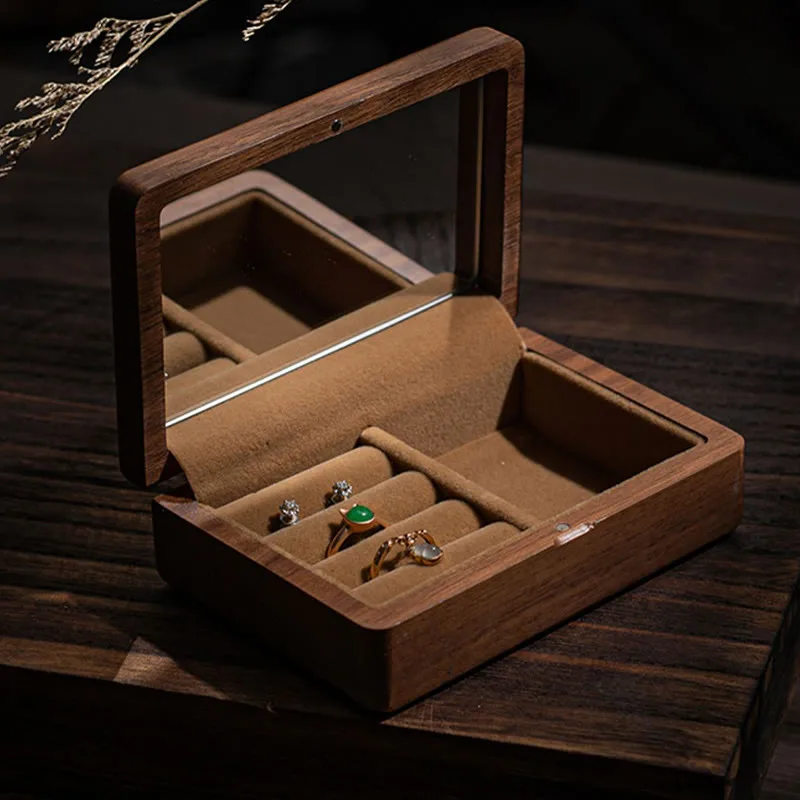 Mythstone Vintage Handmade Black Walnut Wood Jewelry Storage Box With Mirror - Image 14