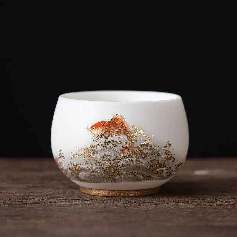 Mythstone Phoenix Dragon Lotus Deer Ancient Building Koi Fish Ceramic Teacup Kung Fu Tea Cups - Image 13