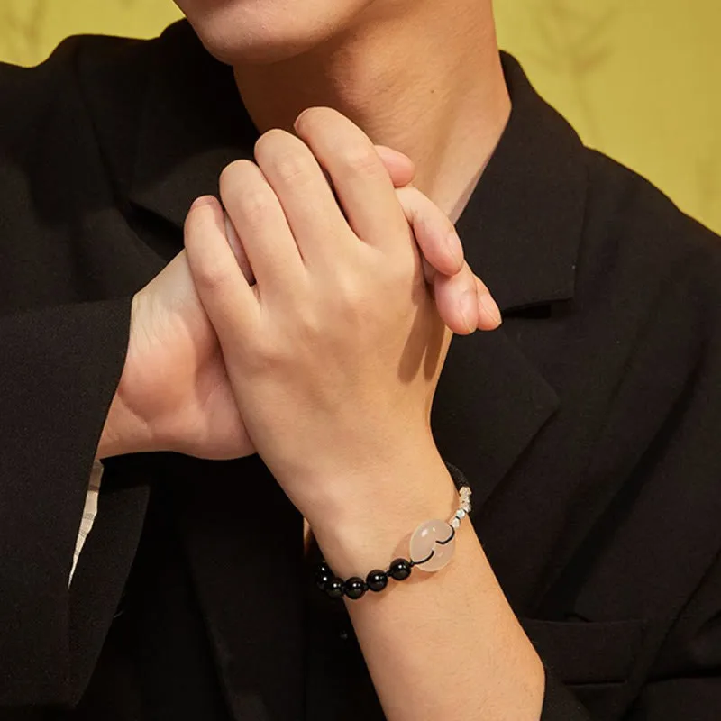 Mythstone 925 Sterling Silver Black Obsidian Agate Peace Buckle Strength Bracelet - Image 7