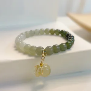 Mythstone Natural Hetian Jade Money Bag Charm Bead Prosperity Bracelet