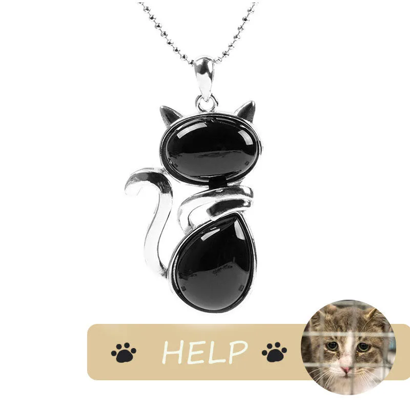 "Save A Cat" Cute Cat Pattern Natural Crystal Protection Cat-Loving Pendant Necklace - Image 9