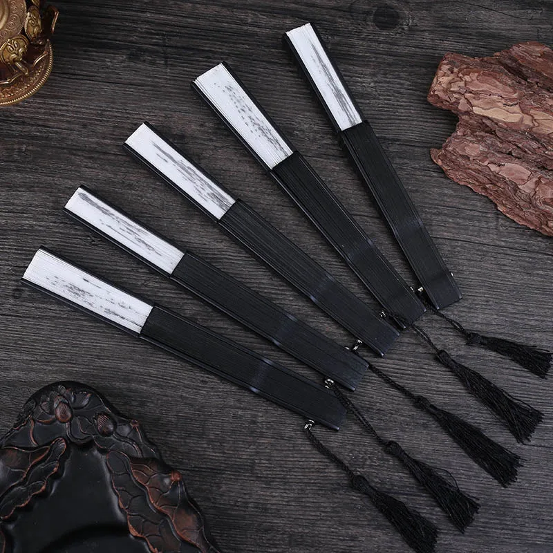 Mythstone Mountains Plum Blossom Lotus Magpie Bamboo Leaves Handheld Silk Bamboo Folding Fan 22.5cm - Image 13