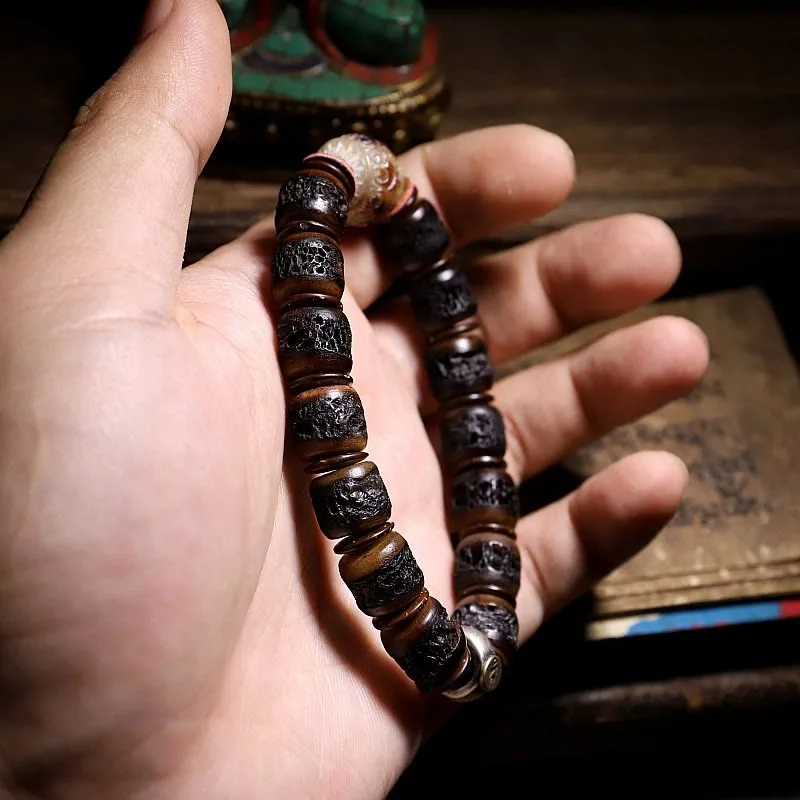 Mythstone 925 Sterling Silver Chinese Zodiac Natal Buddha Handmade Tibet Yak Bone Strength Bracelet - Image 6