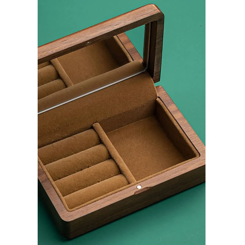 Mythstone Vintage Handmade Black Walnut Wood Jewelry Storage Box With Mirror - Image 8