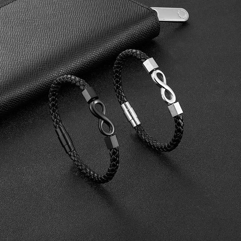 Mythstone Endless Knot Titanium Steel Infinity Leather Weave Balance Bracelet - Image 2