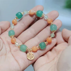 Mythstone Natural Golden Silk Jade Pumpkin Bead Fu Character Charm Wealth Bracelet