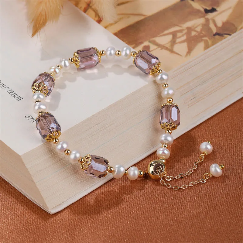 Mythstone Natural Amethyst Pearl Peace Healing Chain Bracelet - Image 5
