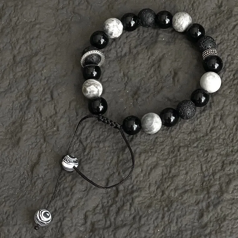 Mythstone Vintage Lava Rock Black Obsidian Picasso Jasper Beads Support Rope Bracelet - Image 11
