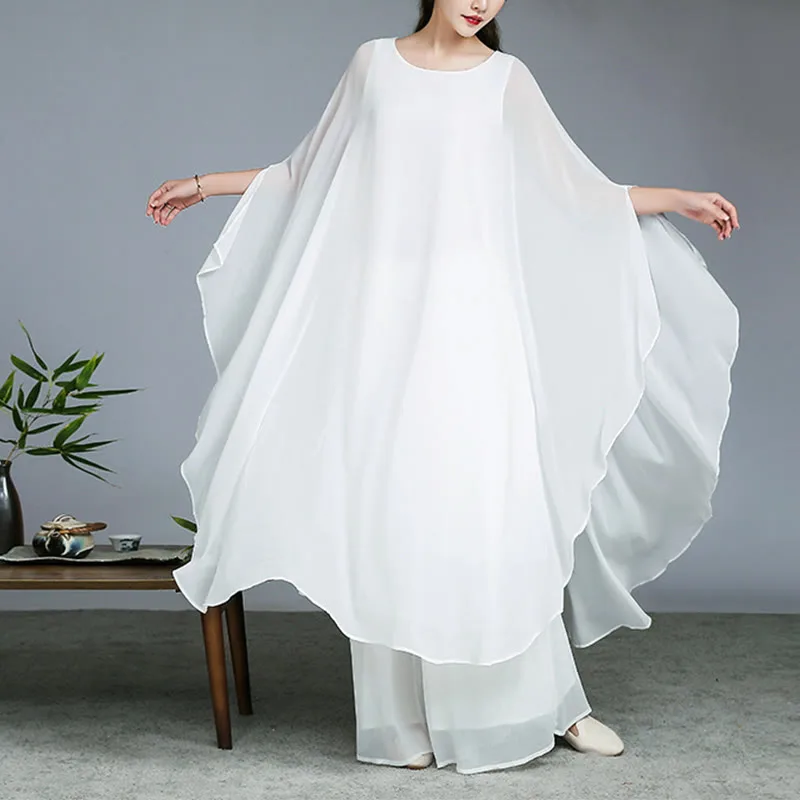 Mythstone Simple Pattern Midi Dress Wide Leg Pants Meditation Spiritual Zen Practice Yoga Dance Clothing - Image 2