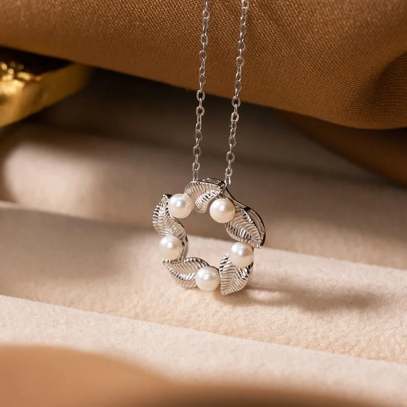 Mythstone 925 Sterling Silver Pearl Leaf Design Healing Wisdom Necklace Pendant Ring Earrings Set - Image 2