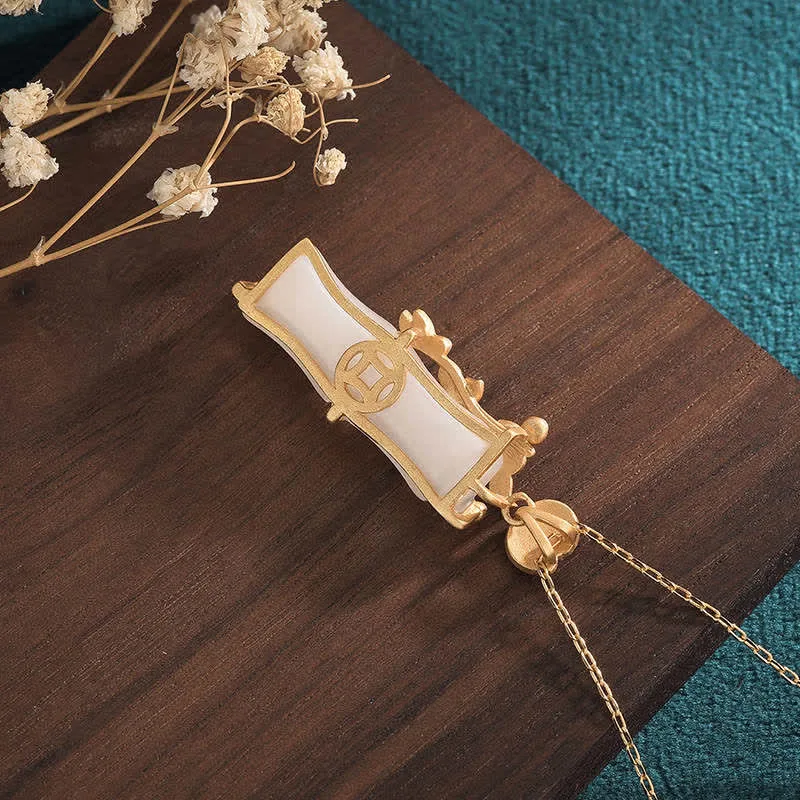 Mythstone White Jade Bamboo Lotus Flowers Luck Protection Necklace Pendant - Image 4