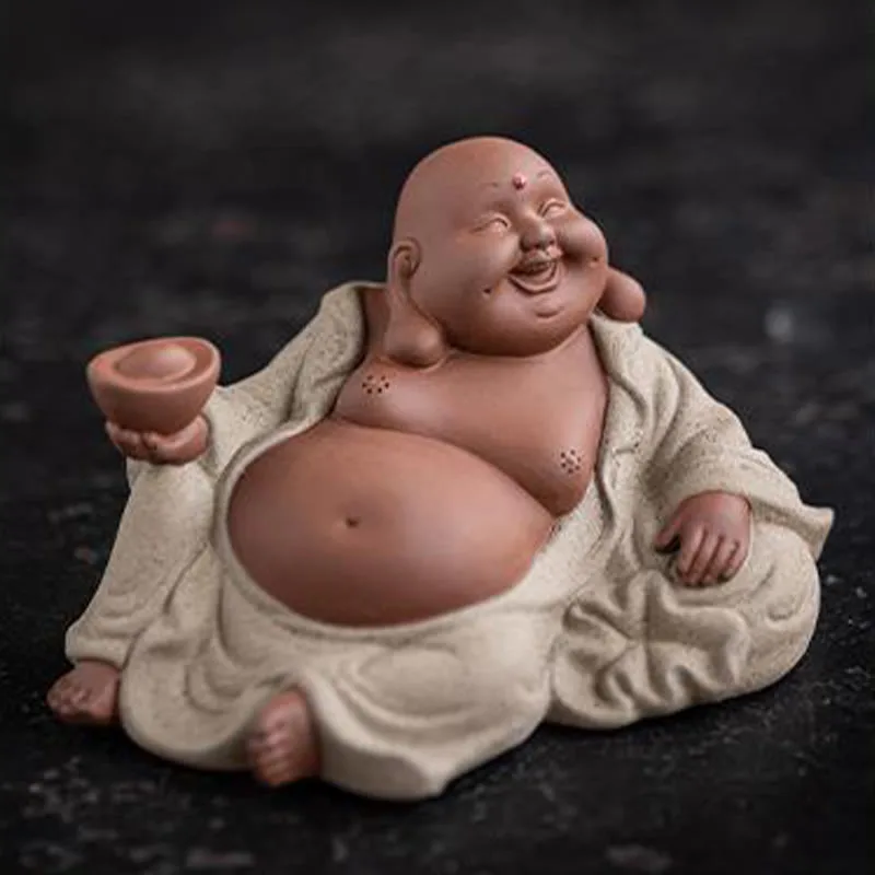 Mythstone Laughing Buddha Ingots Attract Wealth Purple Clay Maitreya Statue Decoration - Image 14