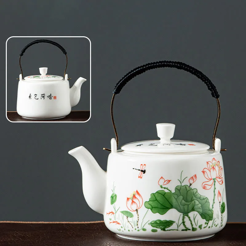 Mythstone Vintage Dragon Mountain Fisherman Landscape White Porcelain Ceramic Kung Fu Teapot - Image 24