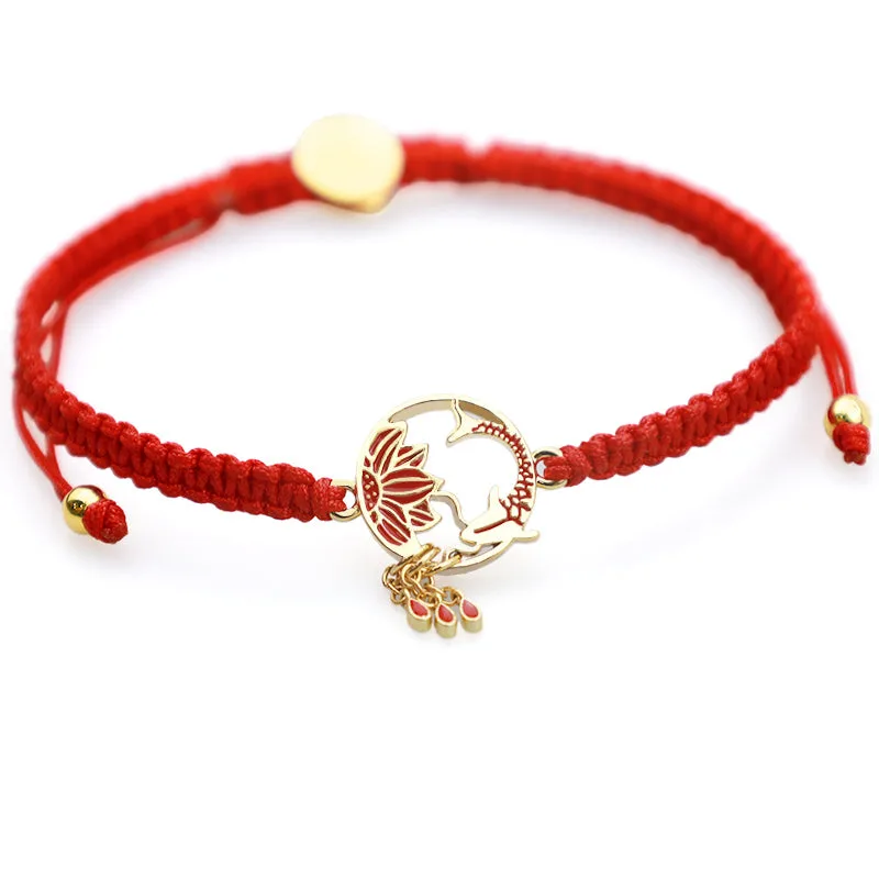 Mythstone Tibetan Handmade Lotus Koi Fish Lucky Red String Bracelet - Image 6
