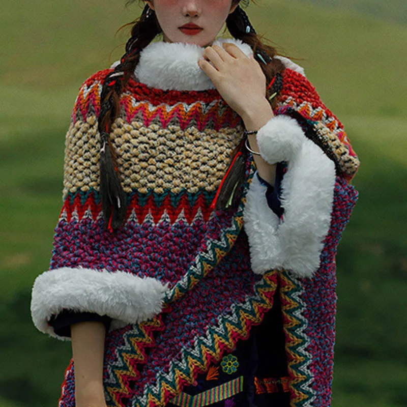 Mythstone Tibetan Multicolored Striped Shawl Winter Cozy Travel Scarf Wrap - Image 41