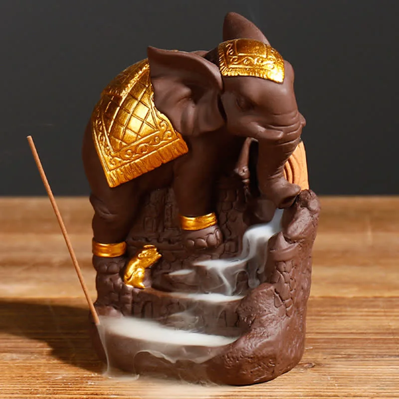 Mythstone Tibetan Elephant Purple Clay Backflow Smoke Fountain Peace Healing Incense Burner Decoration - Image 10