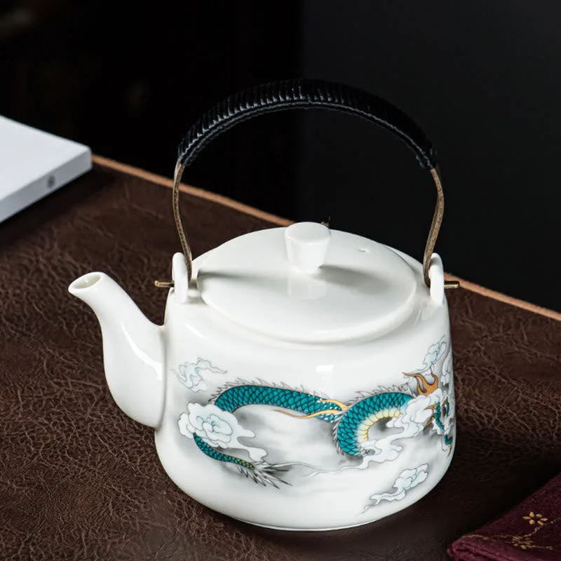 Mythstone Vintage Dragon Mountain Fisherman Landscape White Porcelain Ceramic Kung Fu Teapot - Image 5