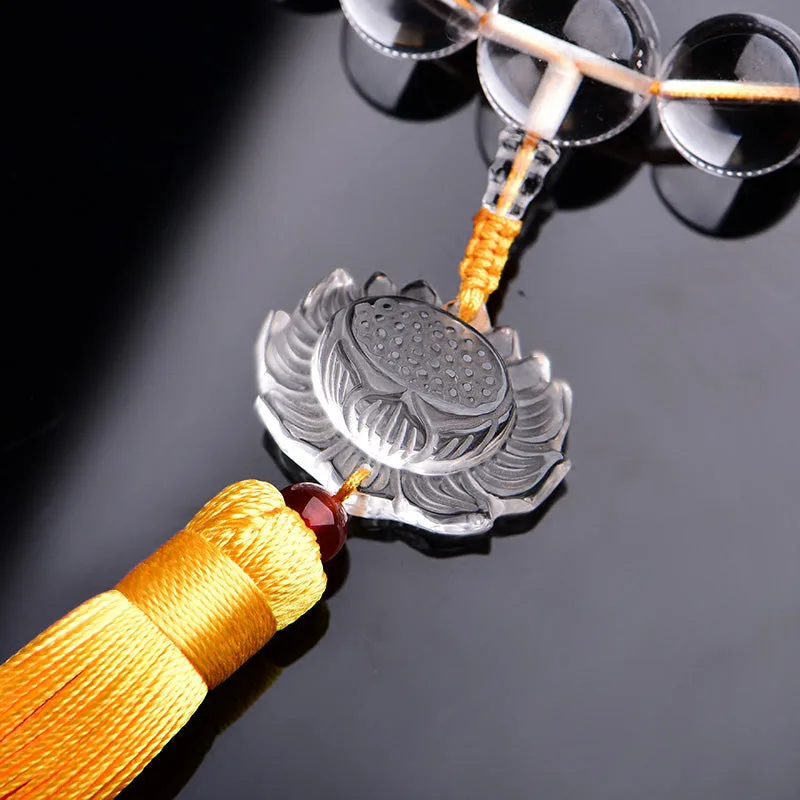 Mythstone Natural White Crystal Lotus Wrist Mala Meditation Tassels Pocket Mala Car Decoration - Image 4