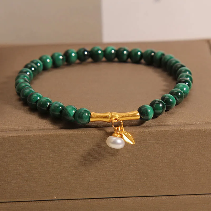 Mythstone Natural Malachite Pearl Lucky Bamboo Anti-Anxiety Bracelet - Image 4