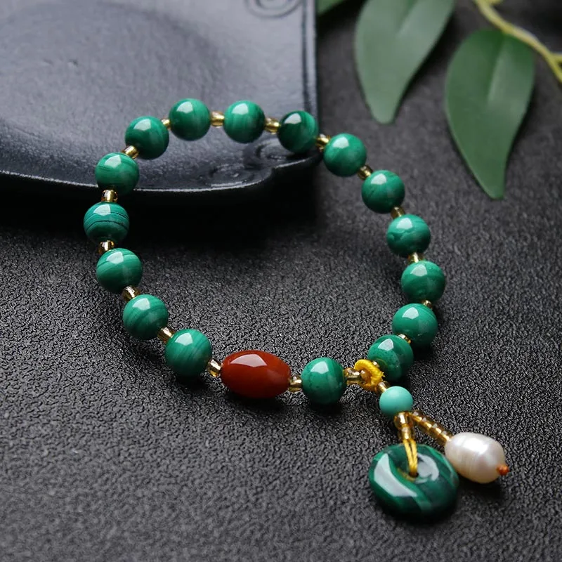 Mythstone Natural Malachite Red Agate Bead Protection Charm Bracelet - Image 3