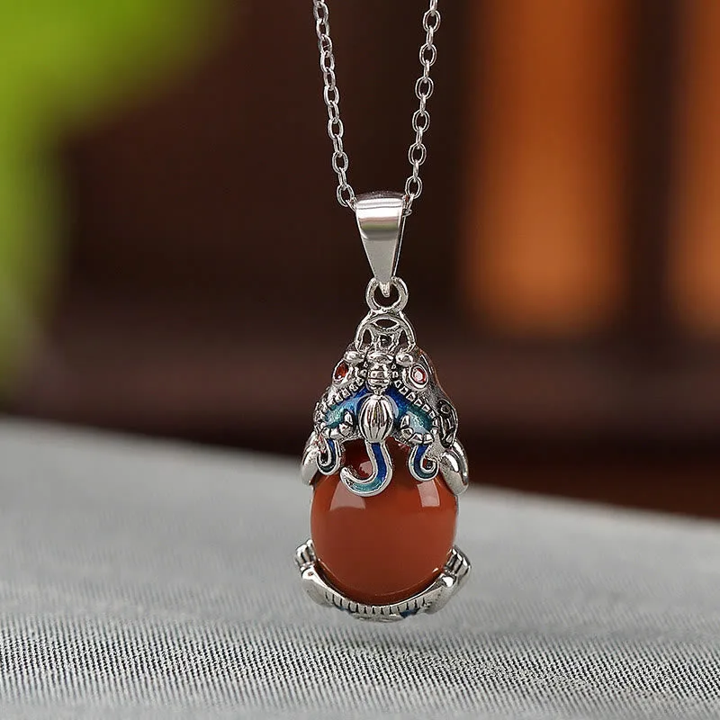 Mythstone 925 Sterling Silver Red Agate Copper Coins PiXiu Protection Ring Necklace Pendant Set - Image 2