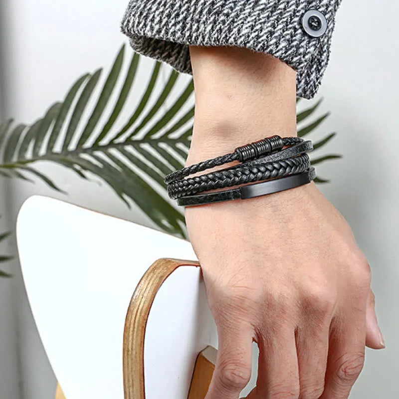 Mythstone Leather Multi-Layer Titanium Steel Balance Braided Magnetic Buckle Bracelet - Image 6