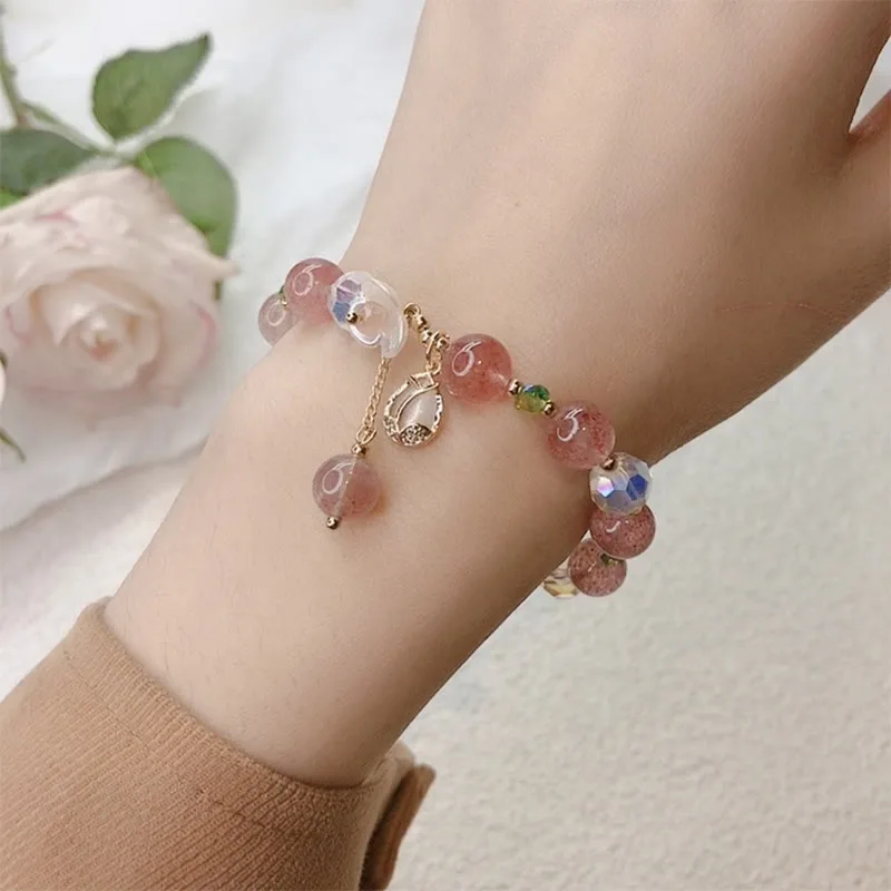 Mythstone Strawberry Quartz Rutilated Quartz Fluorite Flower Healing Bracelet - Image 12
