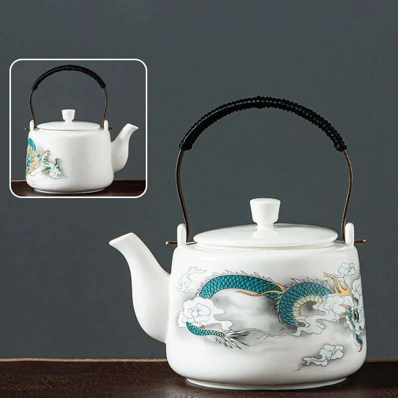 Mythstone Vintage Dragon Mountain Fisherman Landscape White Porcelain Ceramic Kung Fu Teapot - Image 3