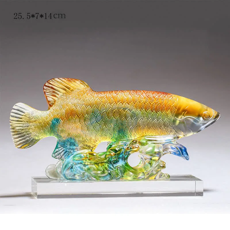 Mythstone - Handmade Liuli Crystal Koi Fish Art Piece Luck Home Office Decoration - Image 7