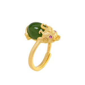Mythstone 18k Gold-plated Pixiu Jade Wealth Ring
