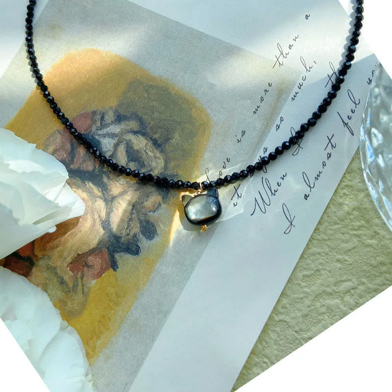 Mythstone Black Spinel Cute Cat Motivate Choker Necklace - Image 3