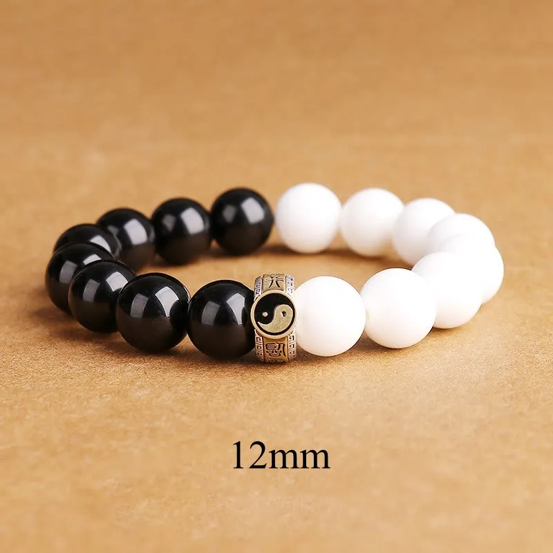 Mythstone 925 Sterling Silver Black Obsidian White Shell Yin Yang Strength Bracelet - Image 9