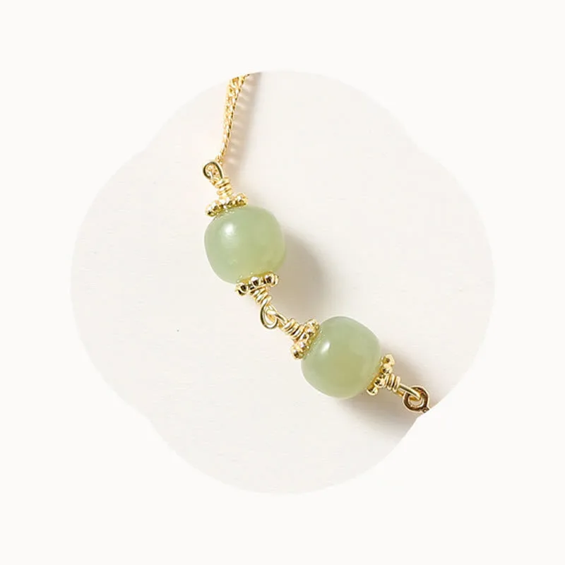 Mythstone 14K Gold Plated Hetian Jade Golden Rose Flower Luck Chain Bracelet - Image 8