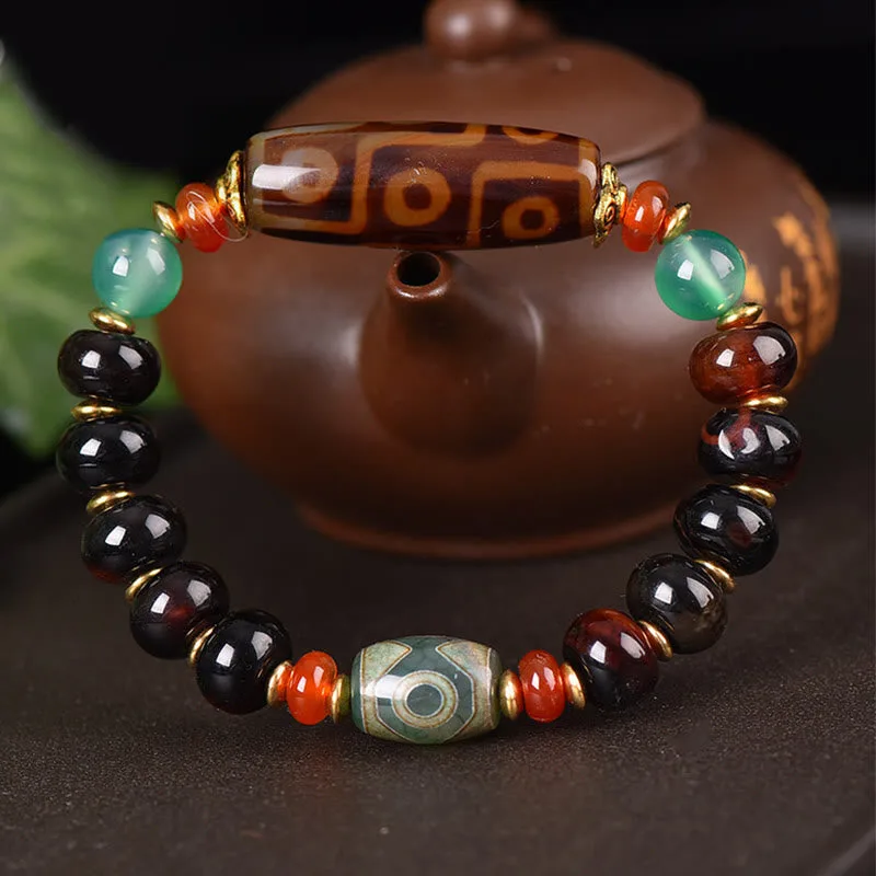 Mythstone Tibetan Natural Nine-Eye Dzi Bead Three-eyed Dzi Bead Protection Bracelet - Image 2