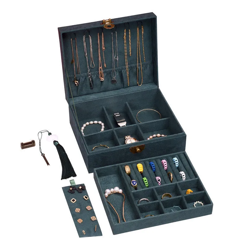 Mythstone Simple Design Jewelry Box Organizer Two-Layer Jewelry Storage Box Flannel Box With Lock - Image 3