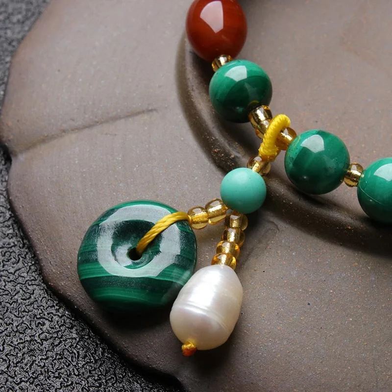 Mythstone Natural Malachite Red Agate Bead Protection Charm Bracelet - Image 4