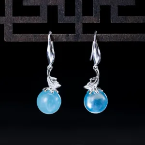 Mythstone 925 Sterling Silver Natural Aquamarine Leaf Flower Peace Earrings Necklace