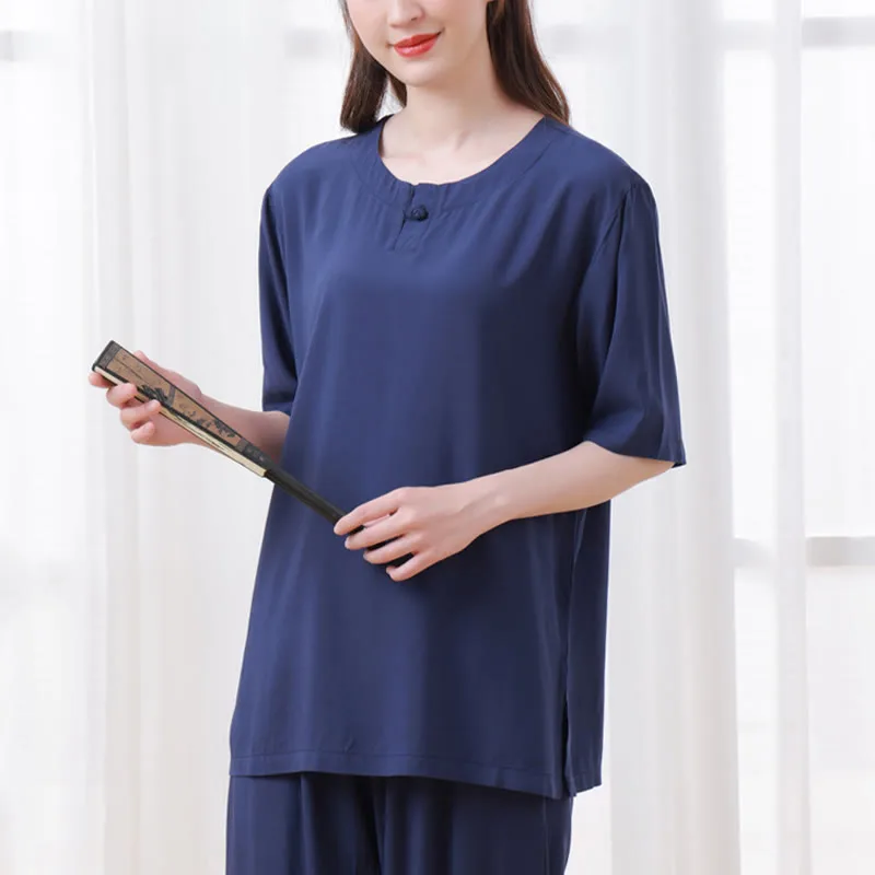 Mythstone 2Pcs Half Sleeve T-Shirt Pants Meditation Zen Tai Chi Cotton Linen Clothing Unisex Set - Image 20