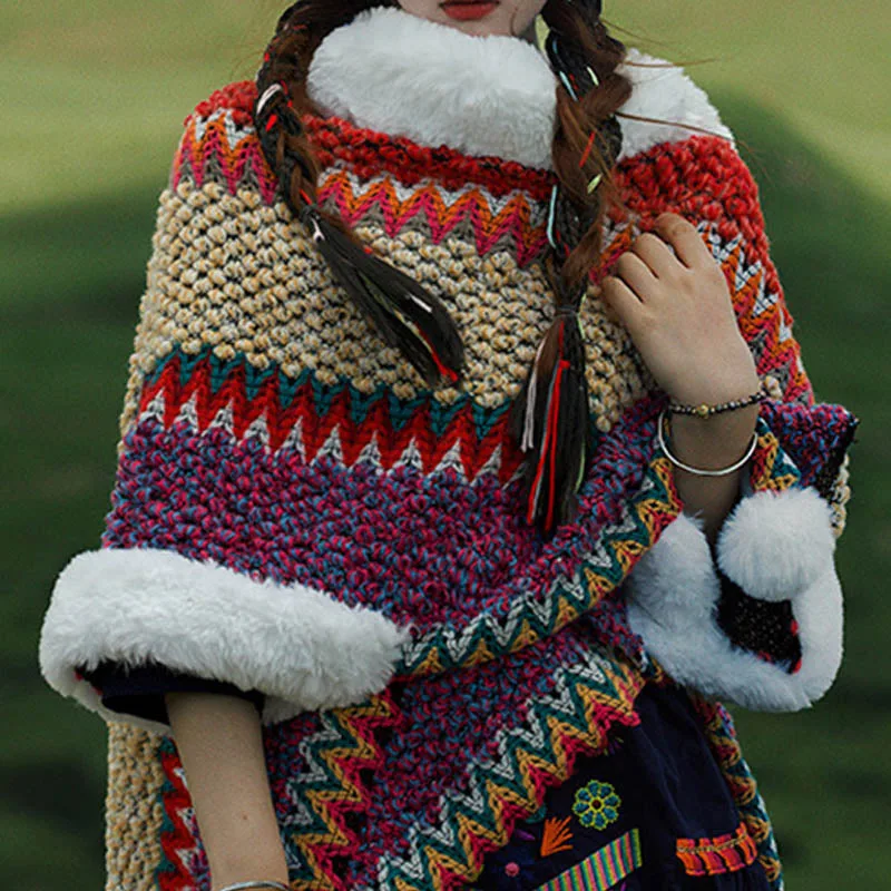 Mythstone Tibetan Multicolored Striped Shawl Winter Cozy Travel Scarf Wrap - Image 42